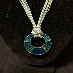 Lia Sophie Teal & Green Enamel Pendant Necklace & Hoop Earrings Set
